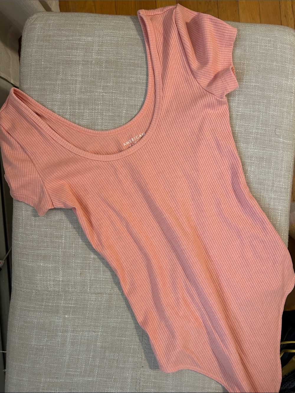 American Eagle Outfitters Coral Pink Ribbed Scoop Neck bodysuit